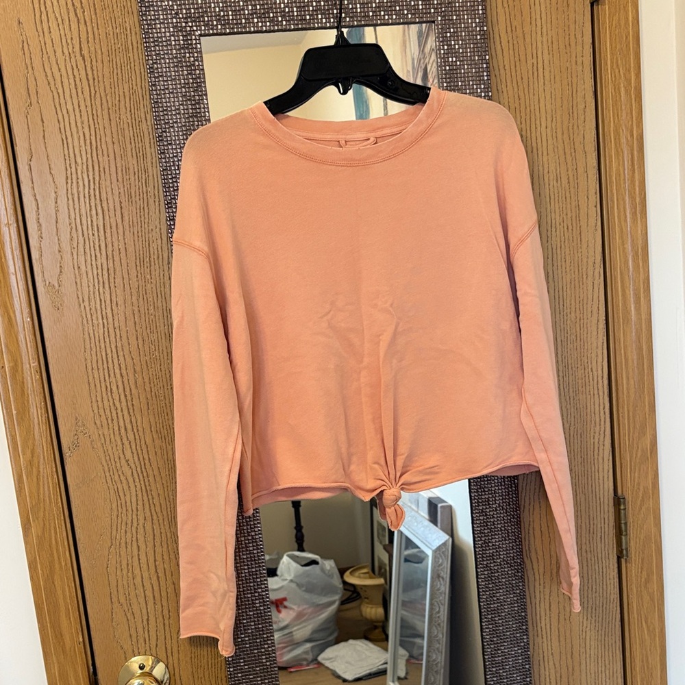 Aerie Coral Long Sleeve Knotted Top